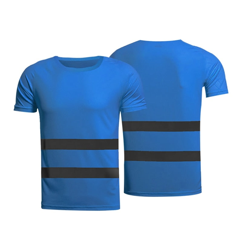 Summer Reflective t shirt Fluorescent Yellow Orange High Visibility Safety Work Running Shirt Breathable Work t shirt for men|Running T-Shirts|