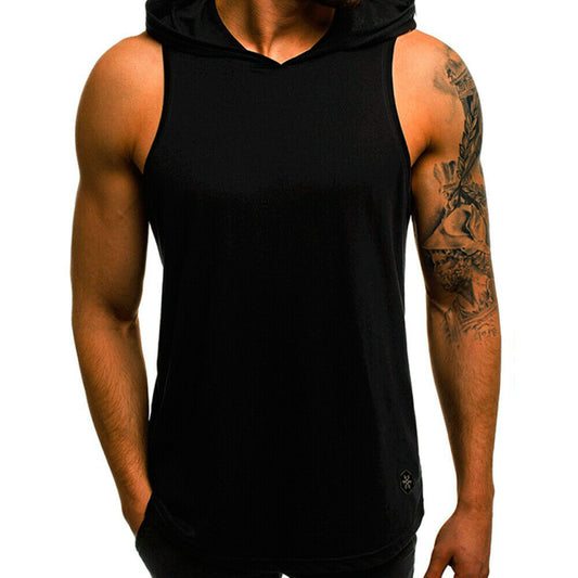 Men‘s Muscle Hoodie Tank Top Bodybuilding Gym Workout Sleeveless Vest T-shirt