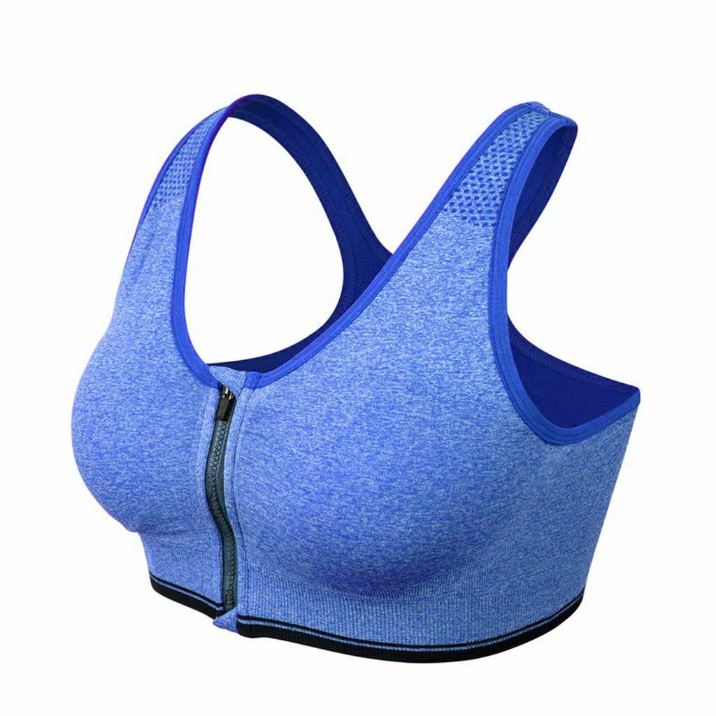 Women Zipper Stretch Sports Bra Running Gym Yoga Padded Fitness Workout Top Tank
