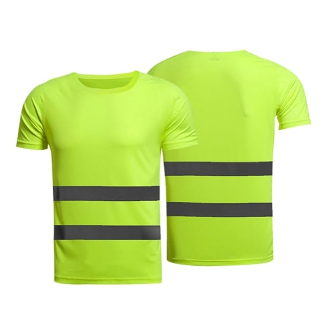 Summer Reflective t shirt Fluorescent Yellow Orange High Visibility Safety Work Running Shirt Breathable Work t shirt for men|Running T-Shirts|