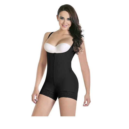 SmoothFit Open-Bust Sculpting Bodysuit in Black - Front View