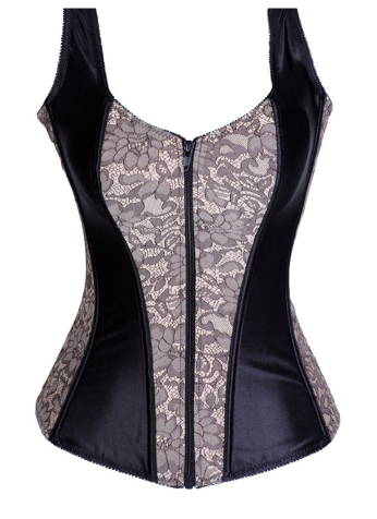 VelvetLine Boned Lace Corset Top - Beige lace colorway