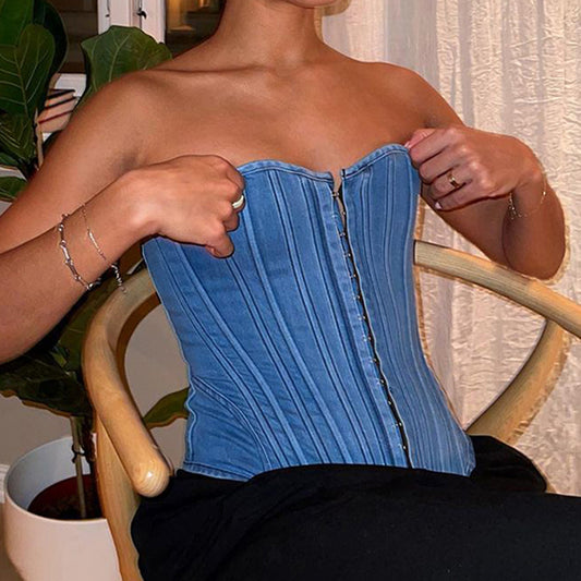 ContourFit Denim Strapless Corset Top