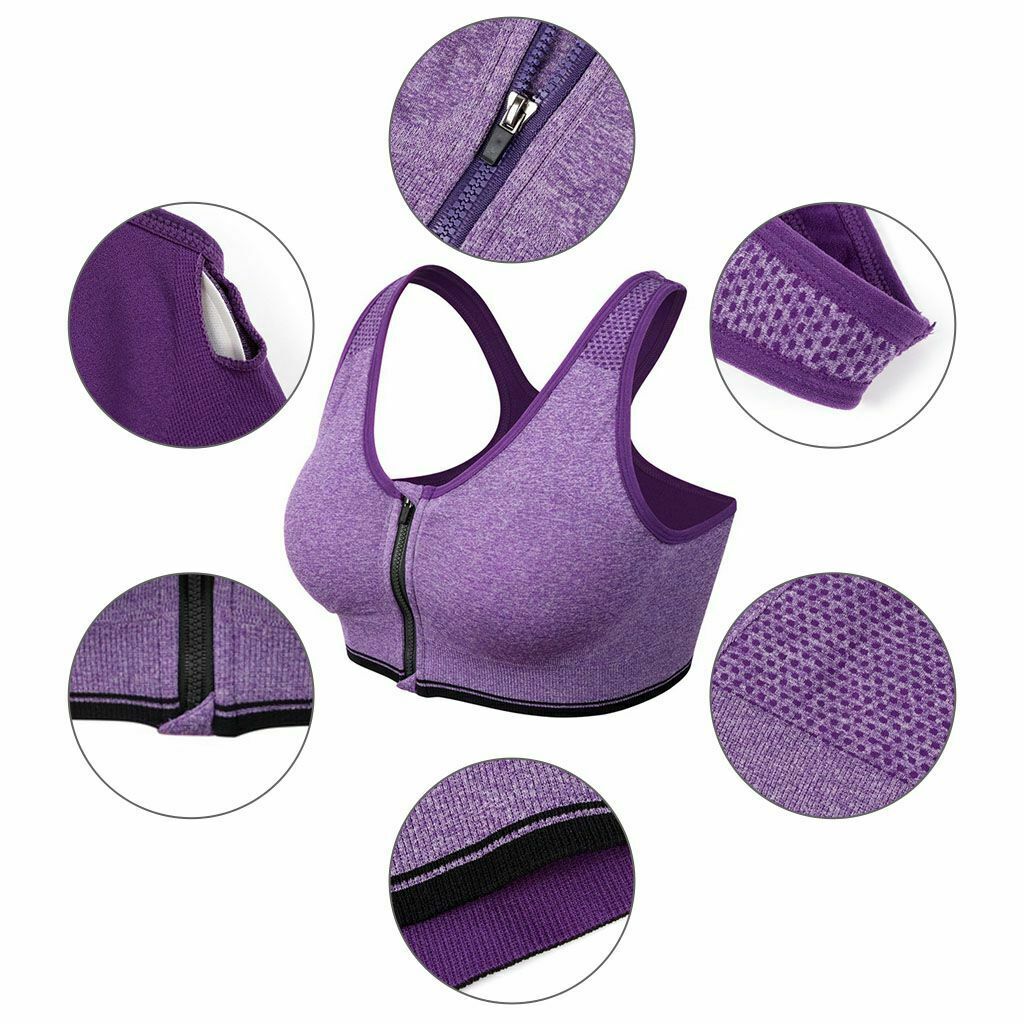 Women Zipper Stretch Sports Bra Running Gym Yoga Padded Fitness Workout Top Tank