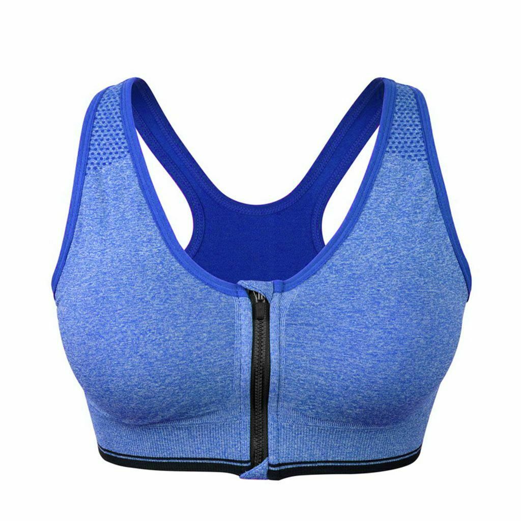 Women Zipper Stretch Sports Bra Running Gym Yoga Padded Fitness Workout Top Tank