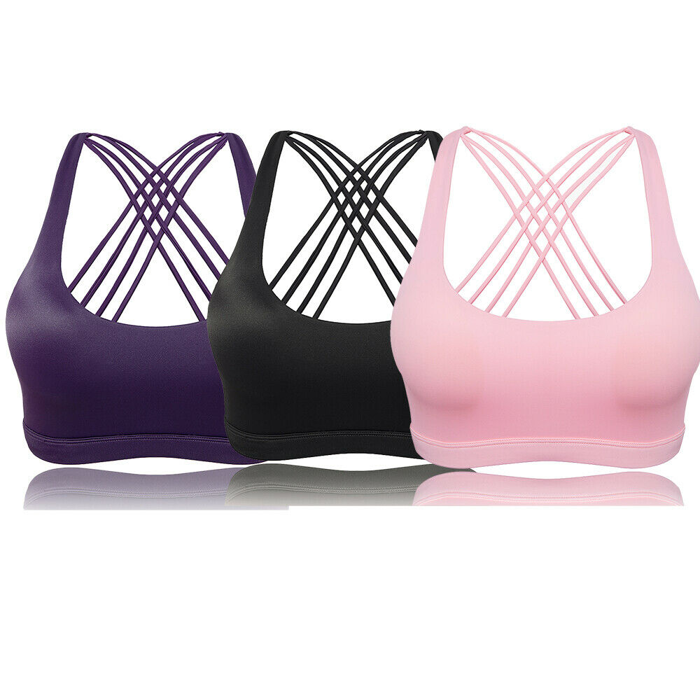 Womens Padded Crossback Sports Bra High Impact Sling Gym Fitness Yoga Jogging US