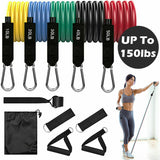 11 PCS Resistance Bands Set Home Gym Exercise Tube Bands Training - Total Resistance 150 Lbs