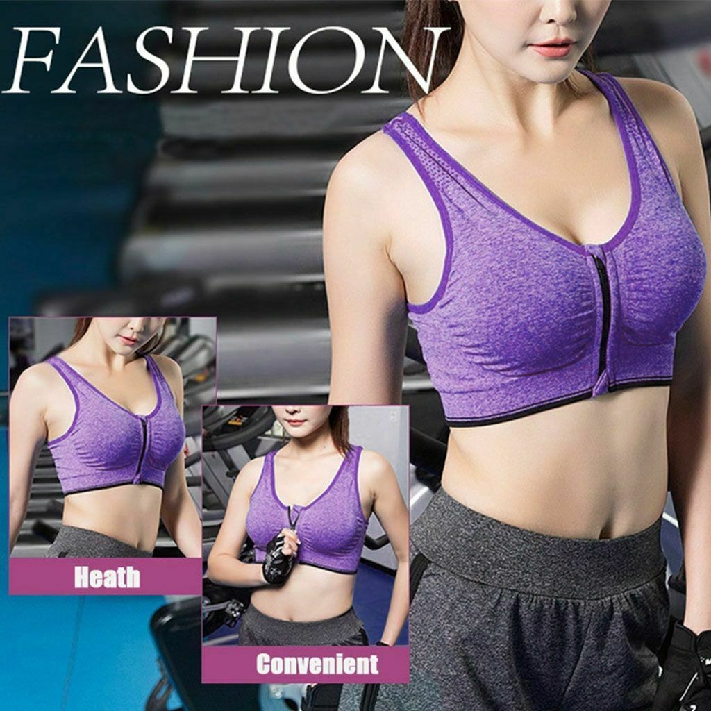 Women Zipper Stretch Sports Bra Running Gym Yoga Padded Fitness Workout Top Tank