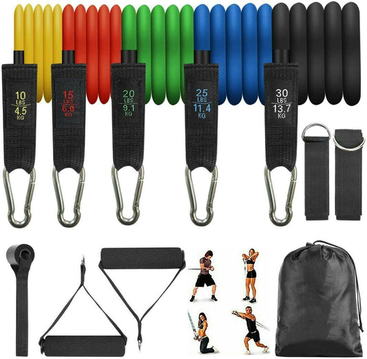 11 PCS Set Resistance Band Handle Yoga Pilates Abs Exercise Fitness Tube Set - Total Resistance 100 Lbs