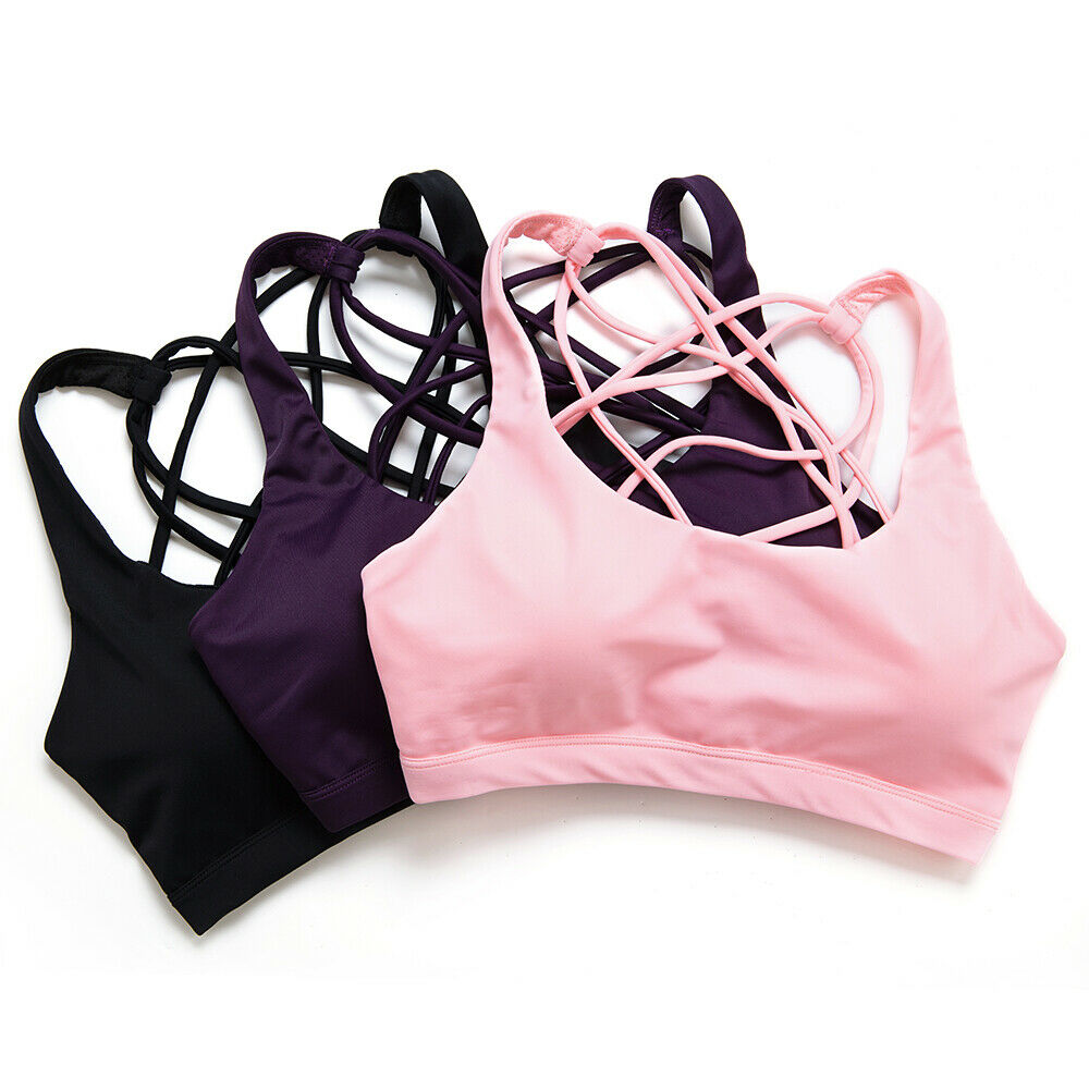 Womens Padded Crossback Sports Bra High Impact Sling Gym Fitness Yoga Jogging US