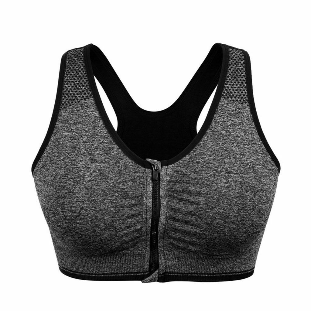 Women Zipper Stretch Sports Bra Running Gym Yoga Padded Fitness Workout Top Tank