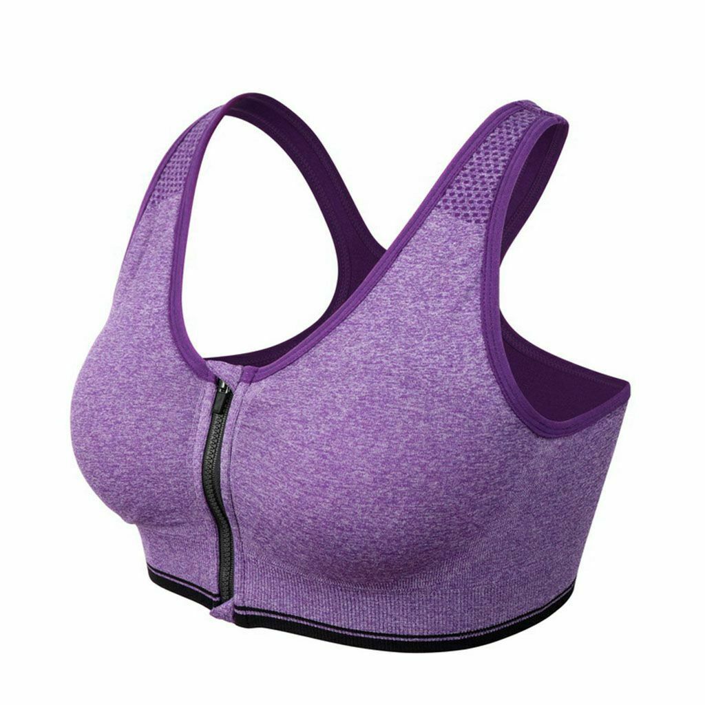 Women Zipper Stretch Sports Bra Running Gym Yoga Padded Fitness Workout Top Tank