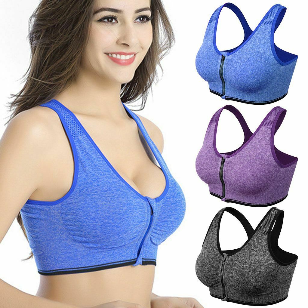 Women Zipper Stretch Sports Bra Running Gym Yoga Padded Fitness Workout Top Tank