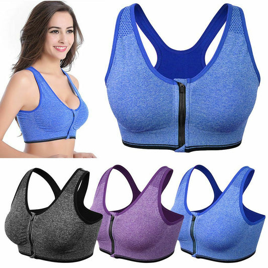 Women Zipper Stretch Sports Bra Running Gym Yoga Padded Fitness Workout Top Tank